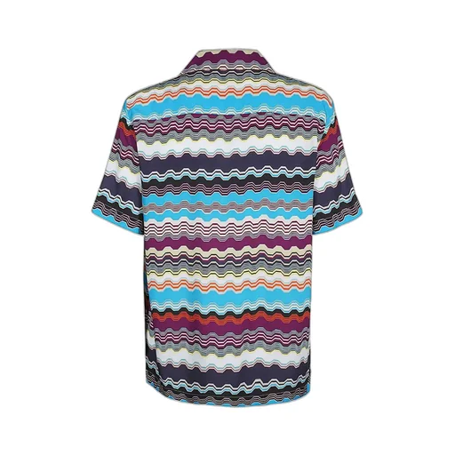 Zigzag-Woven Camp-Collar Shirt
