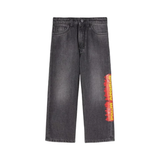 Palm Angels Kids Logo-Patch Straight Leg Jeans