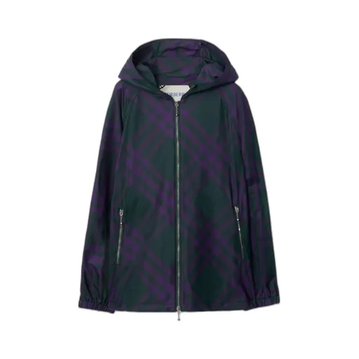 Burberry Check-Pattern Zipped Hooded Jacket