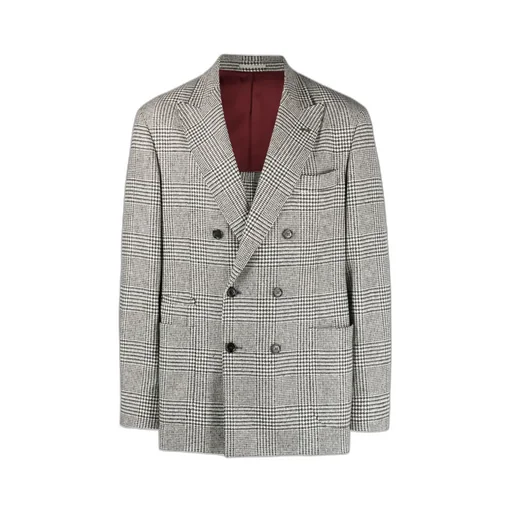 Checked Double-Breasted Wool Blazer