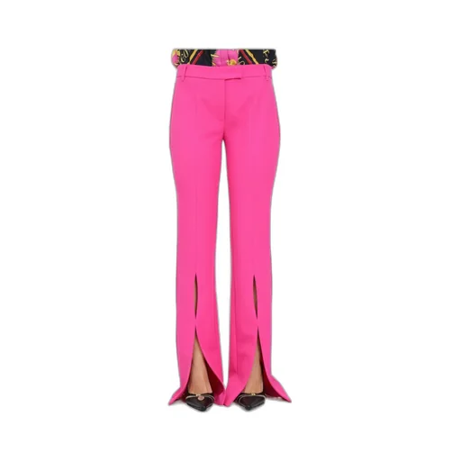 Versace Jeans Couture Logo-Lettering Front-Slits Flared Trousers