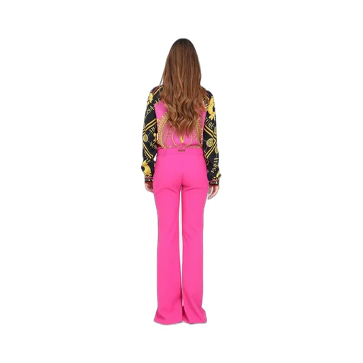 Versace Jeans Couture Logo-Lettering Front-Slits Flared Trousers