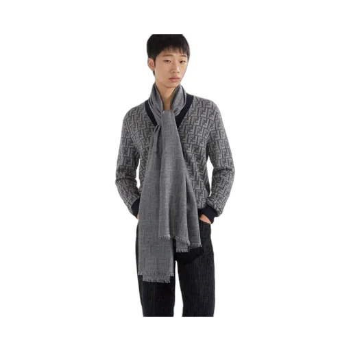 Fendi Monogrammed Fringed Edge Scarf