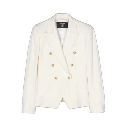 Embossed-Button Double-Breasted Blazer