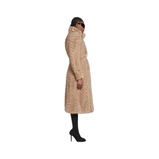 Round Shoulder Fitted Coat In Beige