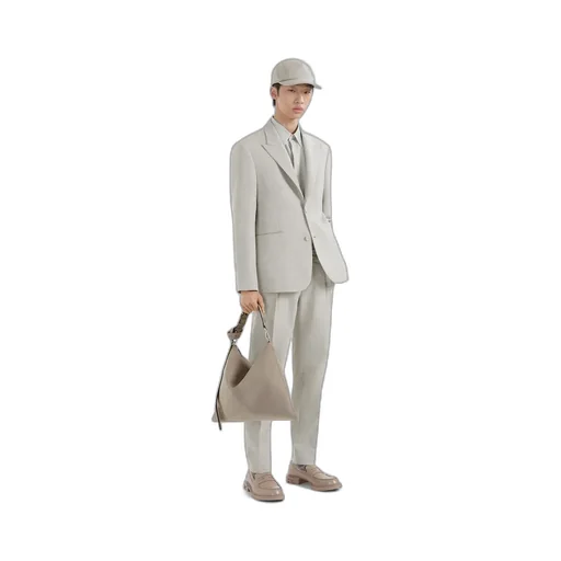 Beige Jacquard Fabric Trousers