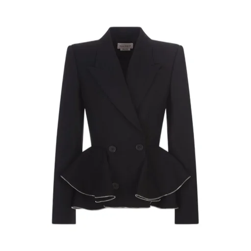 Zipped Peplum Double-Breasted Blazer