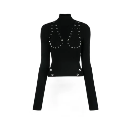 Off-White Embellished High Neck Long-Sleeved Jumper