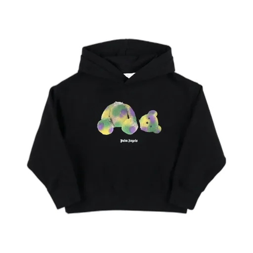 Palm Angels Kids Bear Logo-Printed Drop Shoulder Hoodie