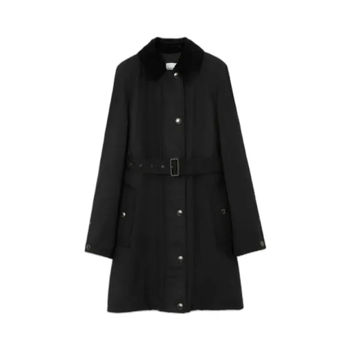 Corduroy-Collar Belted Cotton Coat