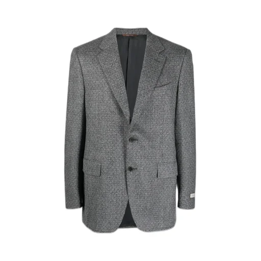 Single-Breasted Herringbone-Pattern Blazer