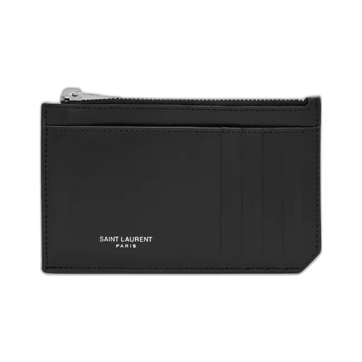 Saint Laurent Paris Fragments Large Zip Card Case In Smooth Leather