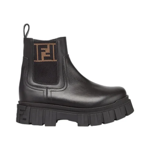 Fendi Kids Ff Logo Round Toe Biker Boots