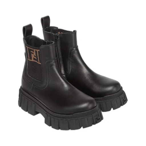 Fendi Kids Ff Logo Round Toe Biker Boots