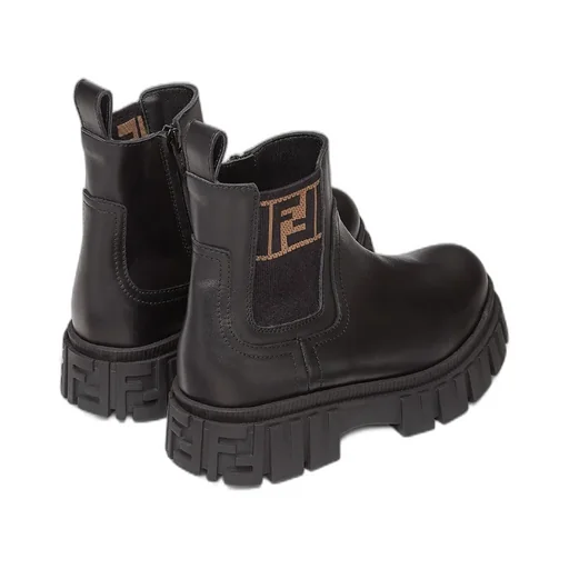 Fendi Kids Ff Logo Round Toe Biker Boots