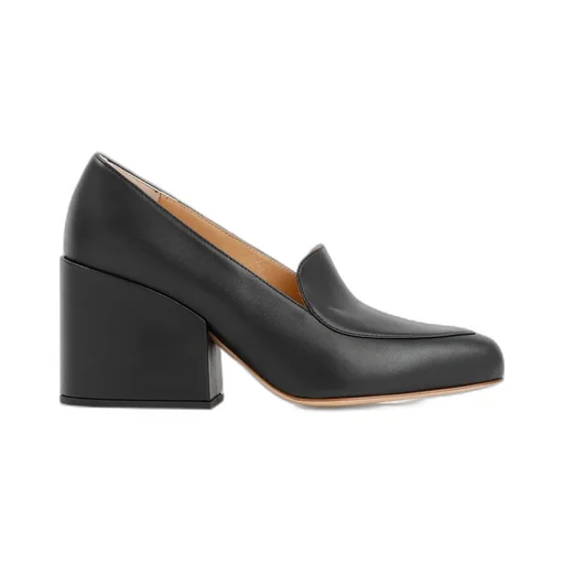 Block-Heel Pointed-Toe Leather Pumps