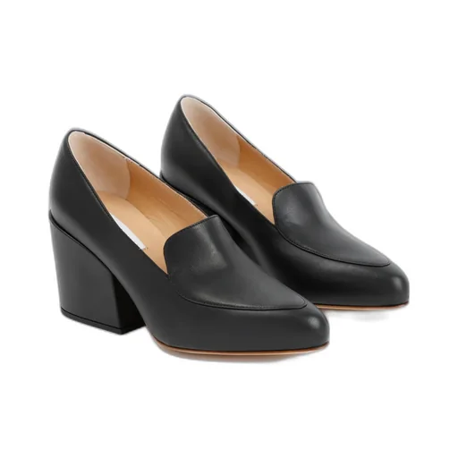 Block-Heel Pointed-Toe Leather Pumps
