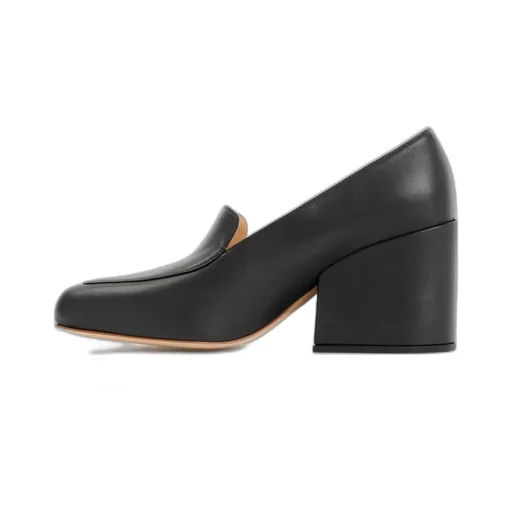 Block-Heel Pointed-Toe Leather Pumps