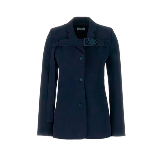 Off-White Belted Buttoned Long-Sleeved Jacket