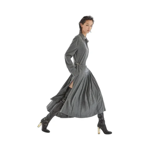 Fendi Long Sleeved Pleated Shirt-Style Jumpsuit