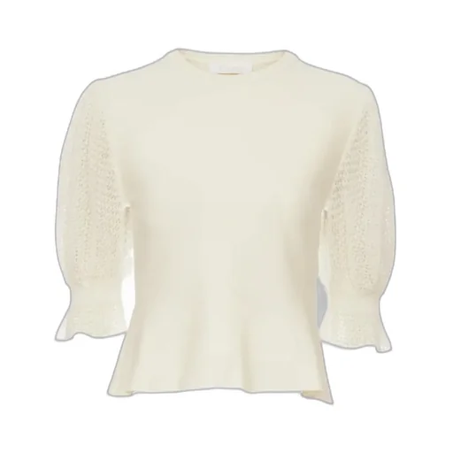 Wool-Blend Lace-Sleeves Top