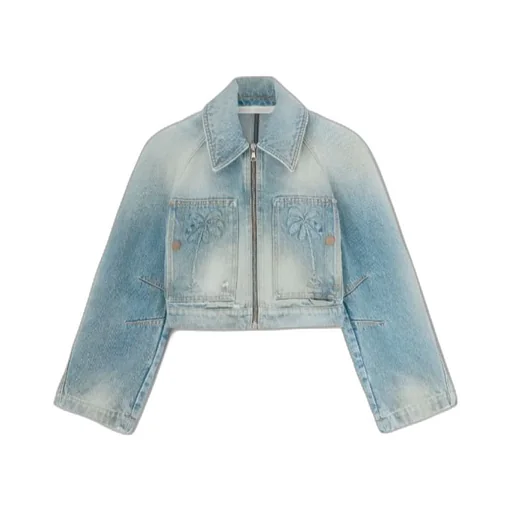 Palm Angels Palm Pattern Cropped Denim Jacket