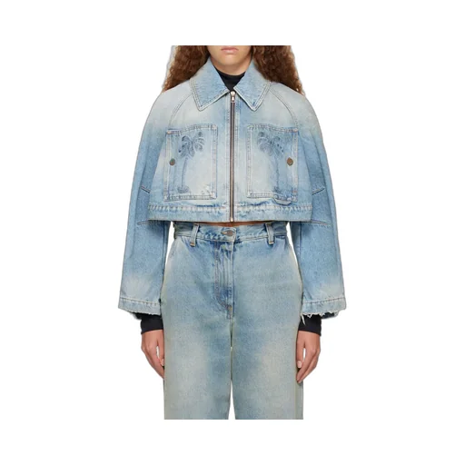 Palm Angels Palm Pattern Cropped Denim Jacket