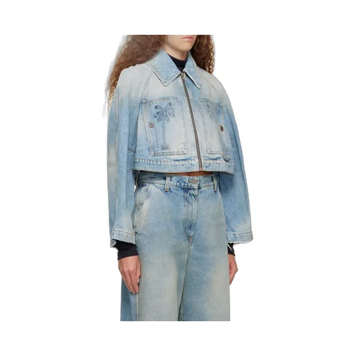 Palm Angels Palm Pattern Cropped Denim Jacket