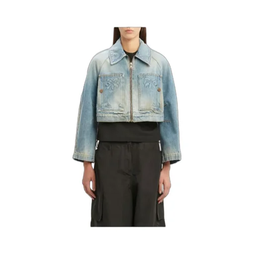 Palm Angels Palm Pattern Cropped Denim Jacket