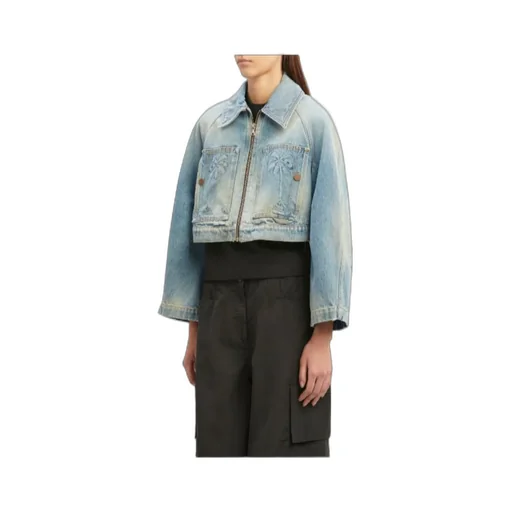 Palm Angels Palm Pattern Cropped Denim Jacket