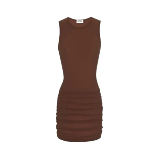 Saint Laurent Crewneck Ruched Detailed Mini Dress