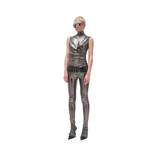 Blumarine Laminated-Finish Puddle-Hem Stretch Leggings