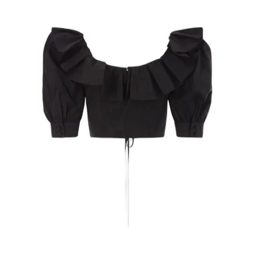 Alessandra Rich Ruffled Cropped Lace-Up Blouse