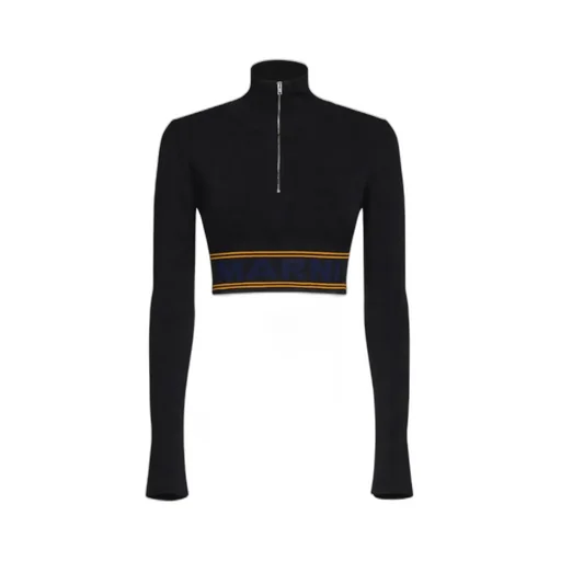 Marni Logo Intarsia-Knit High Neck Cropped Jumper