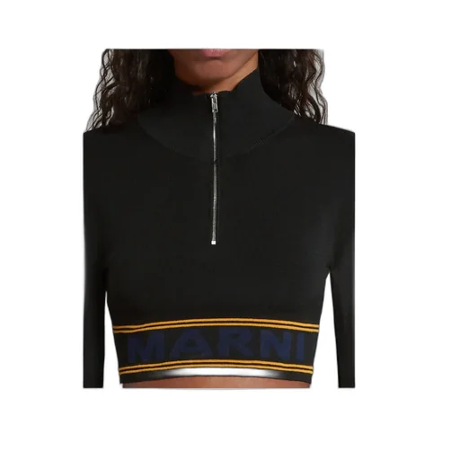 Marni Logo Intarsia-Knit High Neck Cropped Jumper
