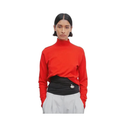 High-Neck Asymmetrical Cashmere Sweater
