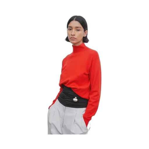 High-Neck Asymmetrical Cashmere Sweater