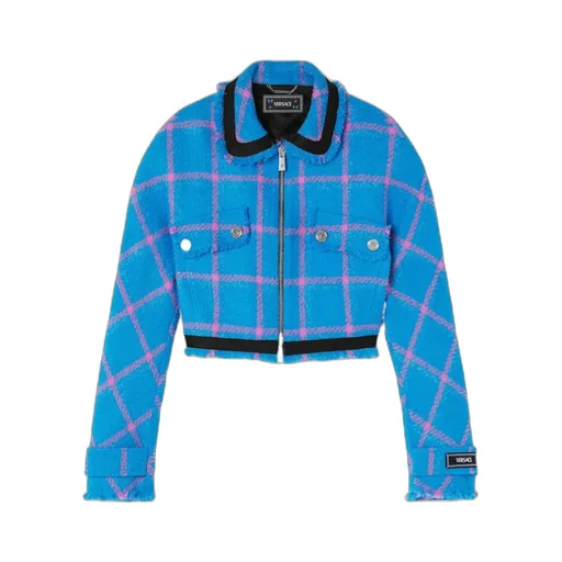 Check-Pattern Cropped Tweed Jacket