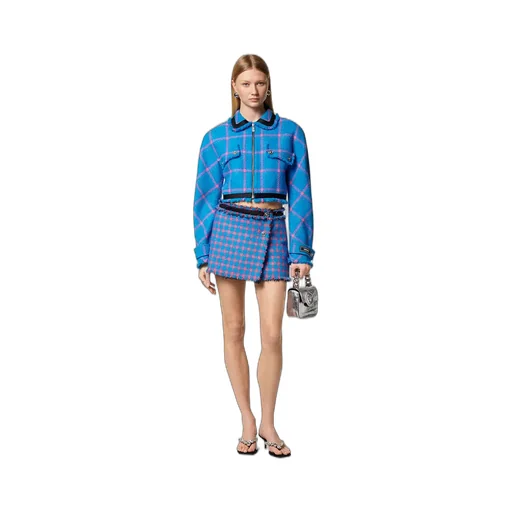 Check-Pattern Cropped Tweed Jacket