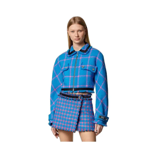 Check-Pattern Cropped Tweed Jacket