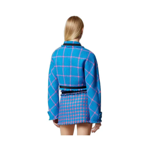 Check-Pattern Cropped Tweed Jacket