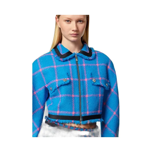Check-Pattern Cropped Tweed Jacket
