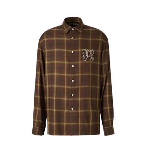 Palm Angels Logo Embroidered Checked Long-Sleeved Shirt