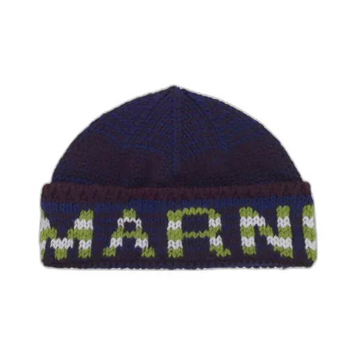 Blue Mouliné Beanie With Striped Logo