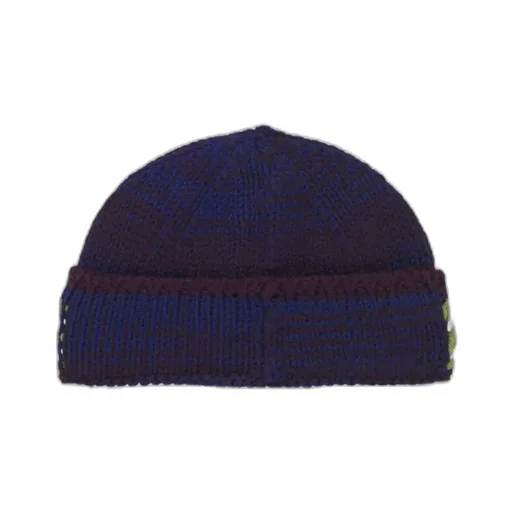 Blue Mouliné Beanie With Striped Logo