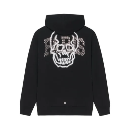Paris Skull Hoodie In Felpa With Rhinestones