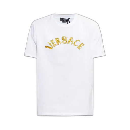 Versace Seashell Baroque Logo Embroidered Crewneck T-Shirt