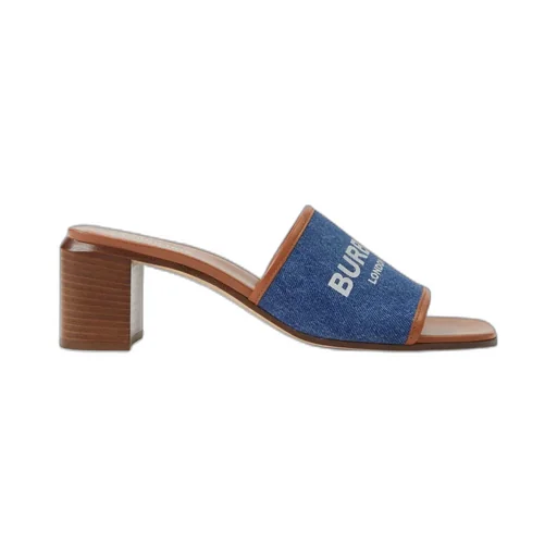 Label Print Denim And Leather 55Mm Mules