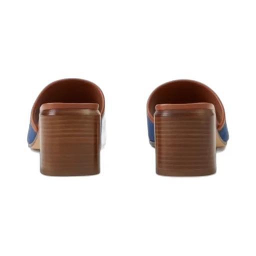 Label Print Denim And Leather 55Mm Mules