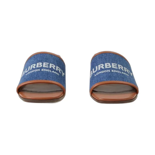 Label Print Denim And Leather 55Mm Mules